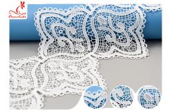 China 17CM Width White Guipure Embroidered Lace Trim With Azo Free Dyeing Poly Milky supplier