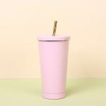 24oz Large Reusable Eco-Friendly Tumbler With Wide Soft Tip Metal Straw , Leak-Proof Lid - Perfect For Boba , Smoothies , Iced Coffee , Hot Or Cold Drinks for sale