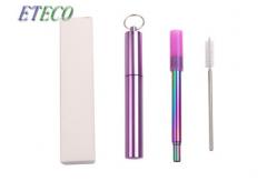 China Flexible Reusable Telescopic Straw , Wide Metal Straws With Cleaning Brush supplier