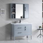 Solid Wood Floor Mount Bathroom Vanities With HD Silver Mirror