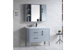 China Solid Wood Floor Mount Bathroom Vanities With HD Silver Mirror supplier