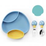 Navy Blue 4pcs Baby Silicone Feeding Set Childrens Silicone Plates for sale