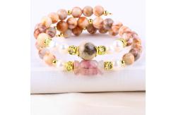 China Red Network Stone Handmade Gemstone Jewelry Double Layer Adjustable Bead Bangle supplier