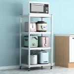 Metal Kitchen 4 Tiers Storage Round Tube Steel Shelf Rack With Wheels for sale