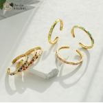 Enamel Evil Eye 18k Gold Bangle Diamond Zircon Adjustable Open Bracelets Jewelry for sale