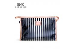 China Pink Stripe Pattern Storage Bride PVC Cosmetic Bag supplier