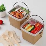 Recycle Kraft Paper Take Away Lunch Noodle Packaging Box With Tray And Handle for sale
