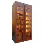 Dual Door Solid Wood Frame Cabinet Cigar Cooler Humidifier With LED Lighting for sale