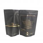 Matte Black Finish Foil Stand Up Zipper Packaging Bag Coffee Bag With Gold Strips for sale