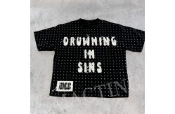 China Custom Streetwear Rhinestone Cropped T Shirt Distressed Embroidery Patched For Men supplier