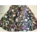 Multi Color Embroidered 3D Flower Lace Fabric / Fabric , Bead Lace Tulle For Dress for sale