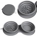 Travel Dog Bowl Collapsible Slow Feeder Double Pet Bowl Silicone Mat for sale