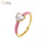 Enamel Heart Diamond Rings , Opening Adjustable Zircon Love Heart Band Ring