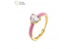 China Enamel Heart Diamond Rings , Opening Adjustable Zircon Love Heart Band Ring supplier