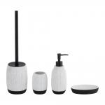 Cement Bathroom Accessories Set White With Black Print And Ribbed Vertical Stripe Hand Soap Dispenser Pump Toilet Brush Cleaner for sale