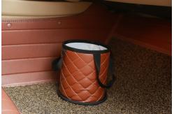 China Mini Brown Leather Waste Bin , Car Garbage Bin Custom Logo 15 * 15 * 17CM supplier