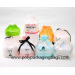 Frosted CPE White LDPE Ribbon Plastic  Drawstring Bags For Snacks Packaging for sale