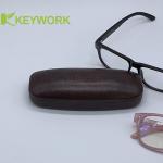 High End Slim PU Leather Metal Glasses Case Portable Dark Brown for sale