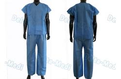China Over Lock Sewing Disposable Scrub Suits , Custom Size Blue Scrub Suit supplier