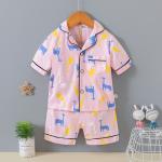 Girls Summer Cardigan Pajama Set Breathable Full Of Flower Animal Print Lounge Set for sale