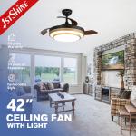 Gold Decorative Retractable Ceiling Fan with DC Motor and Lighting Solutions Service for sale