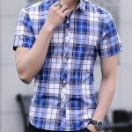 Slim Fit Checkered Pattern Mens Casual Dress Shirts Short Sleeve Fast Drying for sale