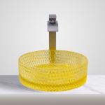 Modern Cylinder Glass Washing Basin Bathroom Cabinet Sinks Transparent Yellow Color for sale