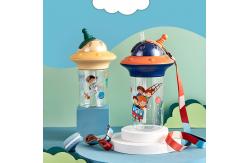 China Cartoon Motif Reusable Plastic Straw Cup for Cold Drinks Orange 450ml supplier