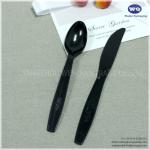 7 Inch Black Plastic Cutlery Set 4 In 1-Disposable Plastic Cutlery-black fork Knife Spoon pre wrapped plastic cutlery for sale