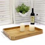 Professional Rectangle Bamboo Serving Tray Food Tray With Stainless Steel Handle for sale