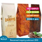 Compostable Coffee Bean Pouches SGS Gravure Print Flat Bottom Gusset Bags for sale