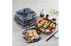 China Square Japanese Disposable Plastic Food Container Party Takeaway Sushi Trays With Lid supplier