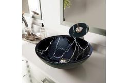 China 145mm Black Glass Basin Bowl Countertop Textured Smooth With White Lines supplier