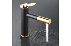 China Waterfall Black Basin Faucet With Golden Handle Hot And Cold Mixer supplier