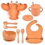 Orange Baby Silicone Feeding Set BPA Free Suction Weaning Set for sale