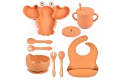 China Orange Baby Silicone Feeding Set BPA Free Suction Weaning Set supplier