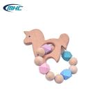 Baby Bead Silicone Wood Teether Diy Handmade Pony Shape Easy To Clean Customized for sale
