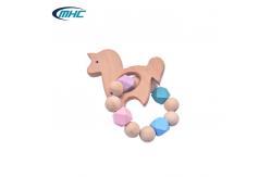 China Baby Bead Silicone Wood Teether Diy Handmade Pony Shape Easy To Clean Customized supplier