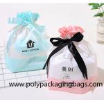 Frosted CPE White LDPE Ribbon Plastic  Drawstring Bags For Snacks Packaging