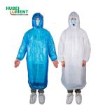 Blue/White Elastic Cuffs Hooded PE Plastic Disposable Raincoat Waterproof