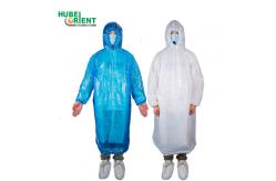China Blue/White Elastic Cuffs Hooded PE Plastic Disposable Raincoat Waterproof supplier