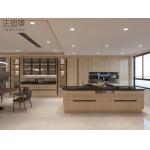 Modern Stainless Steel Kitchen Cabinet With Wood Grain Finish And Curved Island for sale
