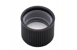 China Child Proof Cap Black Screw Thread Plastic Cap 18mm Ribbed Closure supplier