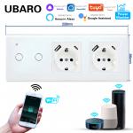2 USB Port Switch Plug Combination 2100mA Tempered Glass Panel White Plug Sockets for sale