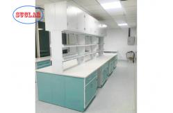 China Dark Green Lab Island Bench With White Ceramic Countertop In Research Institute supplier