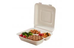 China 3 Compartment Recyclable Eco-friendly Sugarcane Food Container 9 Inch Clamshell Packaging supplier