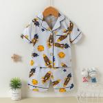 Home Cotton Short Sleeve Button Up Pjs Lapel Soft Pyjama Set Rocket Planet 5% Spandex for sale
