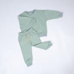 Green Plain Pullover Sweatshirt 300gsm Classic Sweat Pants Set With Fleece Fabric for sale