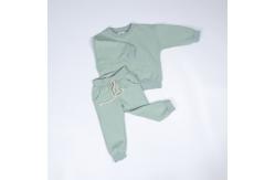China Green Plain Pullover Sweatshirt 300gsm Classic Sweat Pants Set With Fleece Fabric supplier