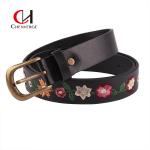 Embroidered Flower Vintage Ladies Leather Belt Classical Resort Style for sale